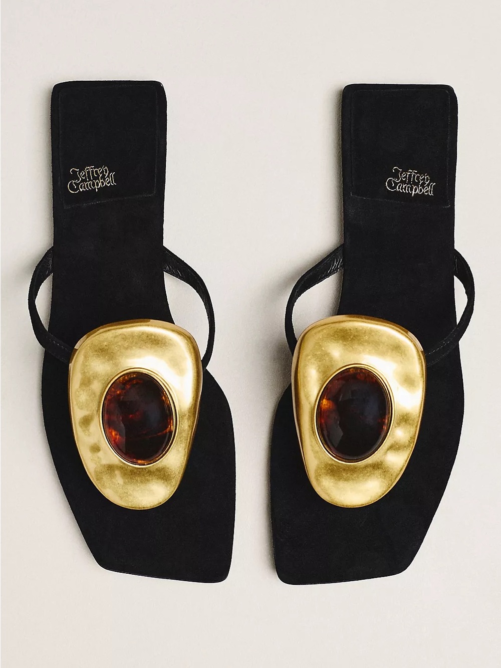 Jeffrey Campbell Bazaar Flip-Flop Sandals Black Suede Tortoise Size 7 - Picture 2 of 6